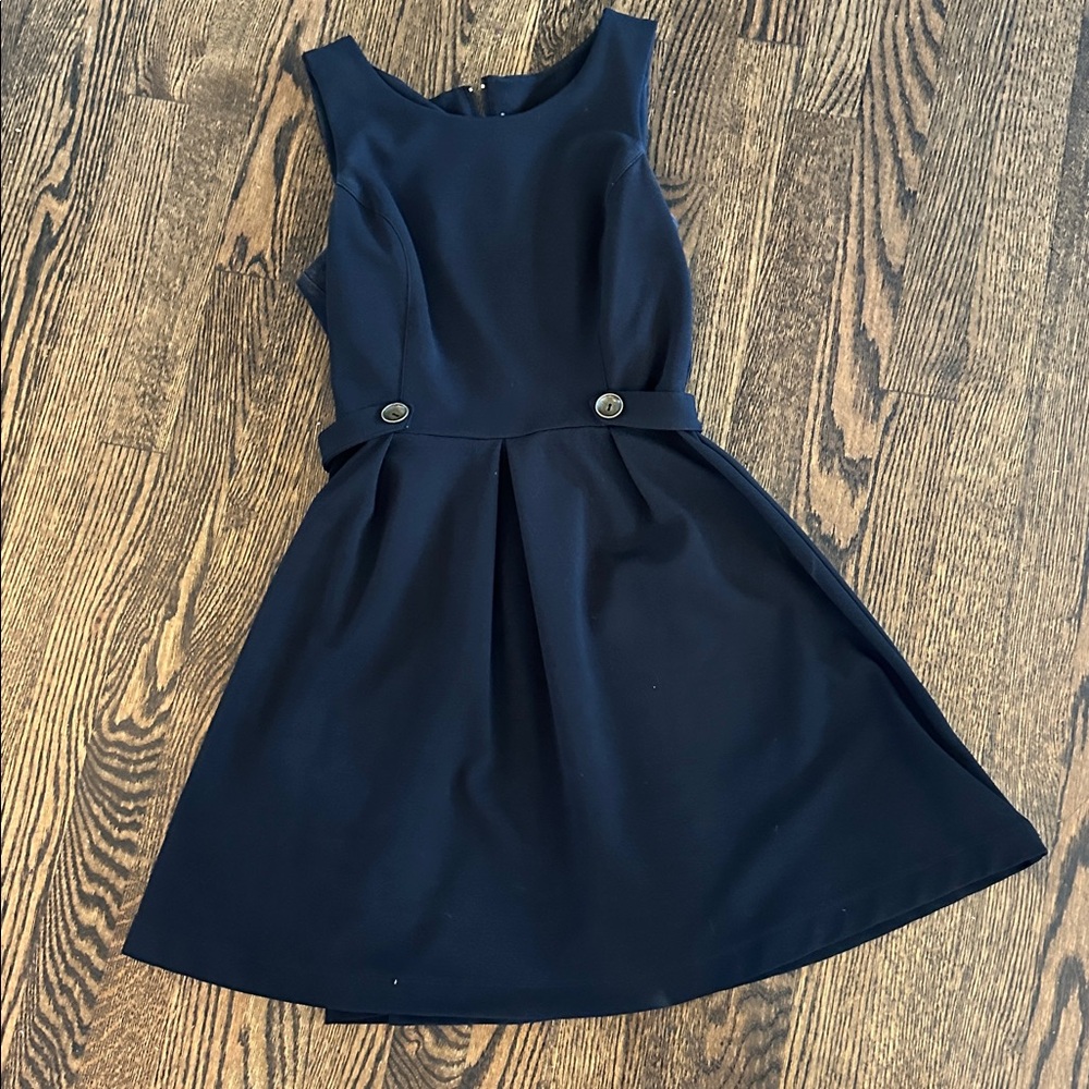 Juniors Black Sleeveless Dress with Button Accents